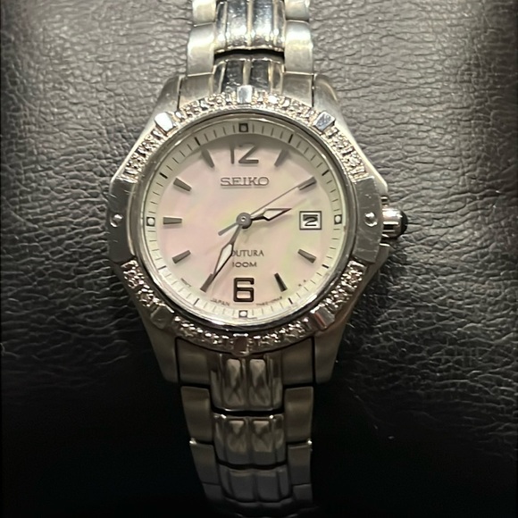 Seiko Accessories - SEIKO COUTURA Stainless Steel Quartz Watch Black Cabochon Crown Mother of Pearl
